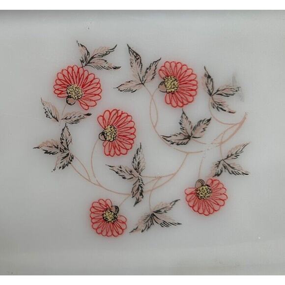 Vtg Anchor Hocking Fire King Milk Glass Pink Floral Fleurette Snack Plate & Cups - Picture 4 of 10